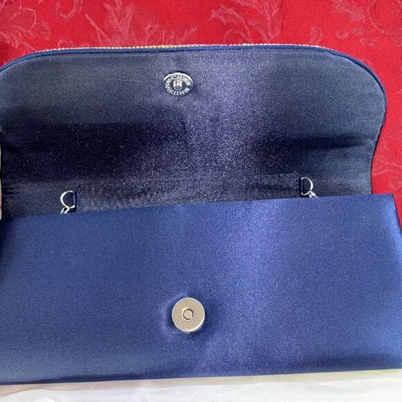 Lulu Townsend Clutch Pleated Blue Satin Rhinestone‎ Women Chain - Picture 9 of 12